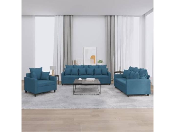 HEFZGDB 3-TLG. Sofagarnitur mit Kissen Blau Samt, Weiches Samtstoff Sofa Set für Wohnzimmer, Robustes Gestell aus Sperrholz und Metall, Bequeme Polsterung für Entspannung, Maximal