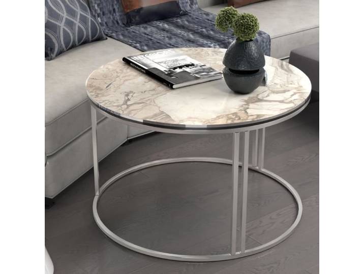 Table basse Aulum ronde 50 x 80 cm marbre blanc argent