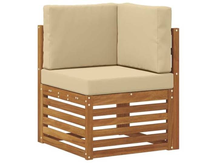 KTHLBRH Sektionales Sofa-Set, 6-teilig, aus Akazienholz, Natur und Beige Modular für Terrasse, abnehmbare Kissen, wetterfest, pflegeleicht