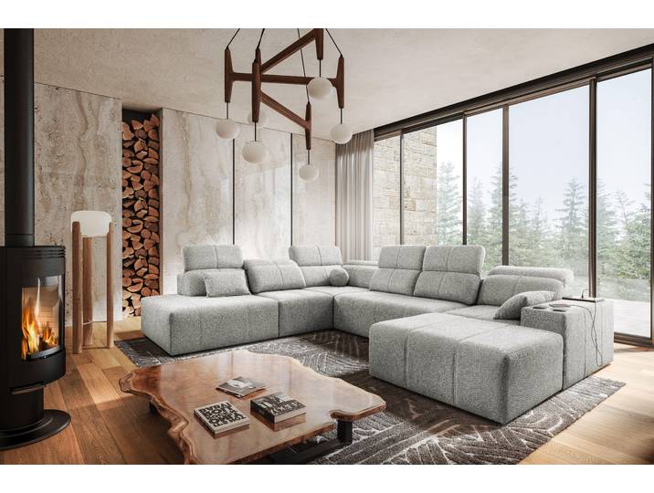 Kaiser Möbel Ecksofa multifunktional Mindy X, Stoff Quelle Hellgrau Rechts