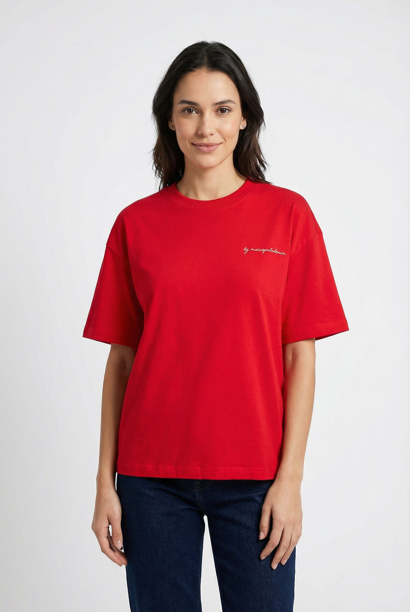 Marc O' Polo T-Shirt MARC O'POLO DENIM, Damen, Gr. M, rot (carmine rot), Jersey, Obermaterial: 100% Baumwolle, relaxed fit normal, Rundhals, Shirts T-Shirt, Relaxed Fit, grosser Rückenprint carmine rot M