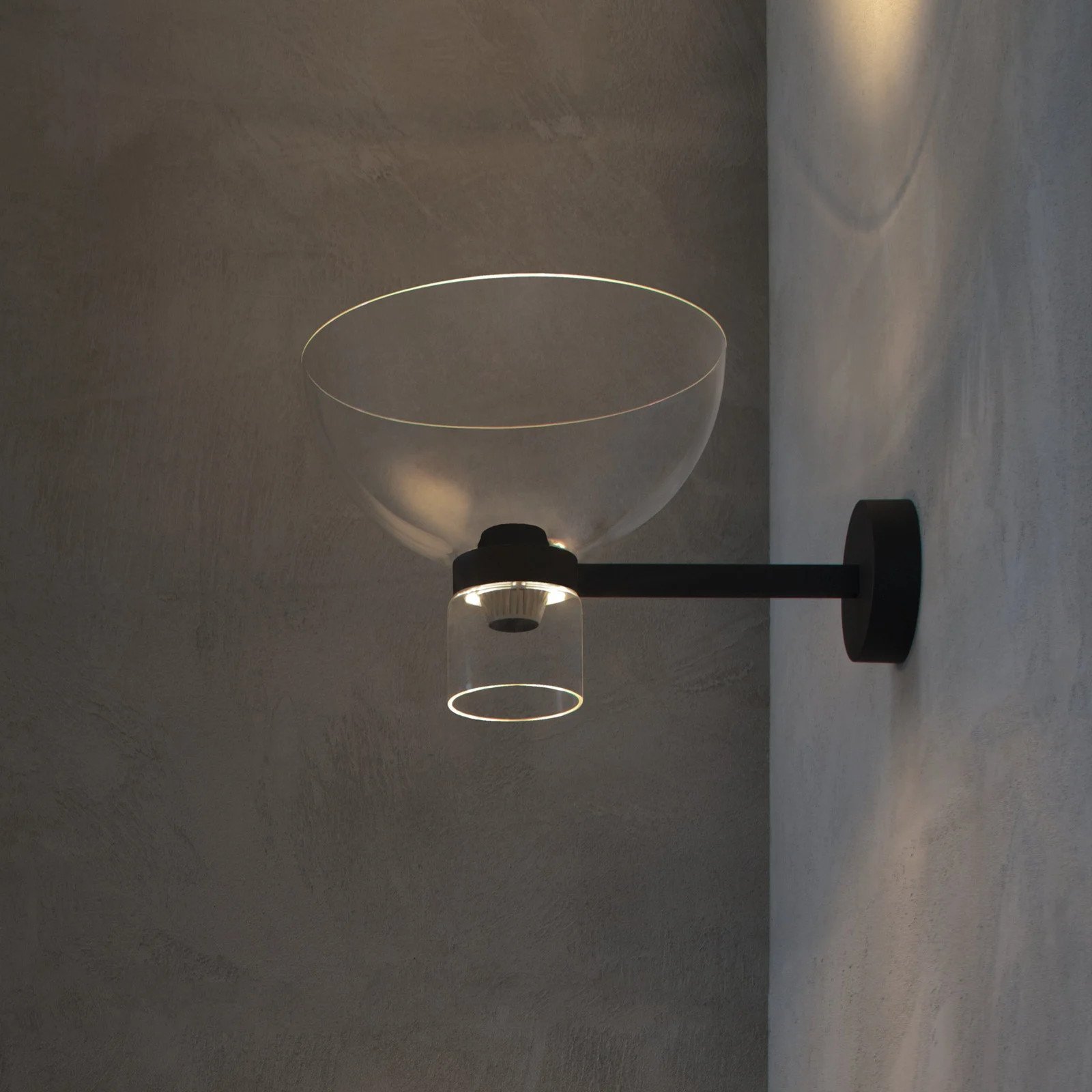 Flos Nocturne Bowl LED wandlamp, zwart, glas en aluminium, dimbaar