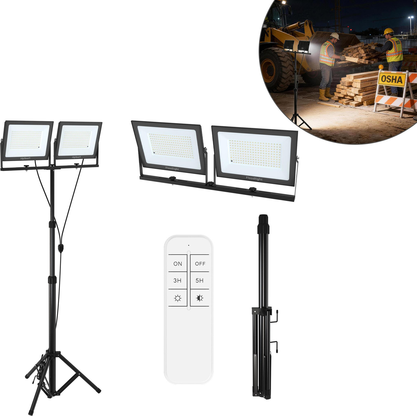 XMTECH 200W LED werklamp met statief, koelwit, IP66 waterdicht