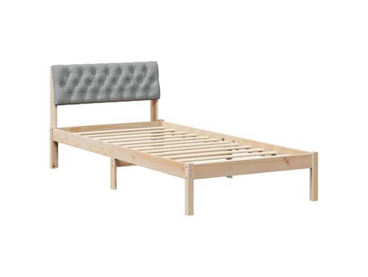 PUGYNBK Bettgestell aus Kiefernholz, 90 x 200 cm, Hellbraun Kopfteil aus Polyester, Wandmontage, quadratische Beine, zeitgemäßer Stil, einfache Reinigung