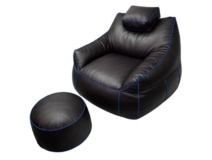 Pouf gaming + repose-pieds en similicuir 100x110 cm bleu