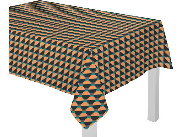 Tischdecke ADAM Circles Gr. 5, bunt (dunkelblau, orange, türkis), B:250cm L:145cm, Bio-Baumwolle, Tischdecken, Tischdecke, aus 100% Bio-Baumwolle