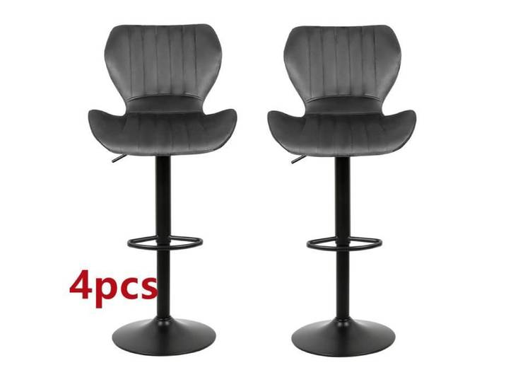 GOLDCMN Tabouret de bar ensemble de 4 avec poignées de levage gris foncé rayures verticales en velours Base noire