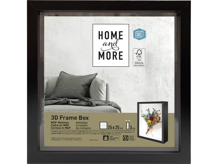 Home and More Bilderrahmen 3D Frame Box 20 x 20cm Schwarz MDF