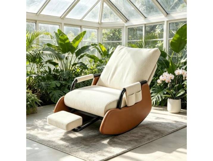 kumamart Ergonomischer Ruhesessel für Lesen und Entspannung Schaukelnder Komfortsessel mit tiefer Sitzfläche 60x60cm und Rückenunterstützung für Lesestunden.