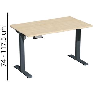 Geramöbel Schreibtisch Elevate Home, ahorn / anthrazit, elektrisch höhenverstellbar, 120 x 74-117,5 x 70 cm