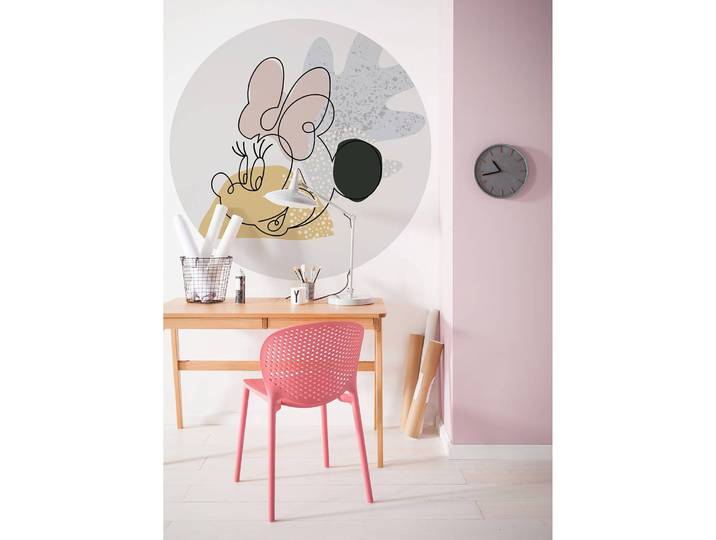 Papier peint intissé Minnie Line Art 128 x 128cm Multicolore