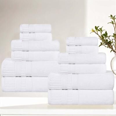 Superior Venice Zero Twist Cotton Medium Weight Absorbent 12 Piece Towel Set