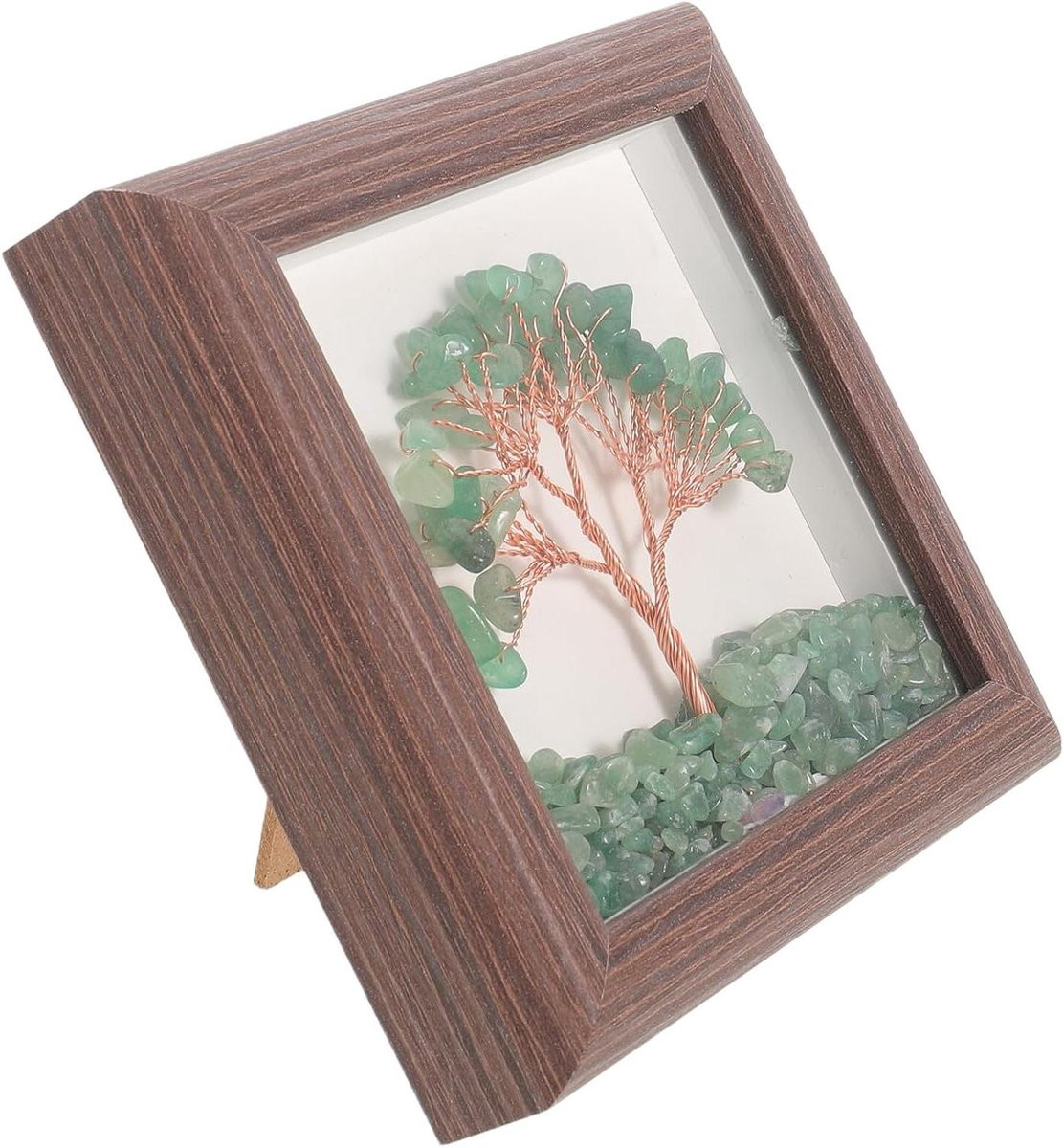 Houten Fotolijst Kristallen Geldboom Ornament Groen - 12 x 12 cm