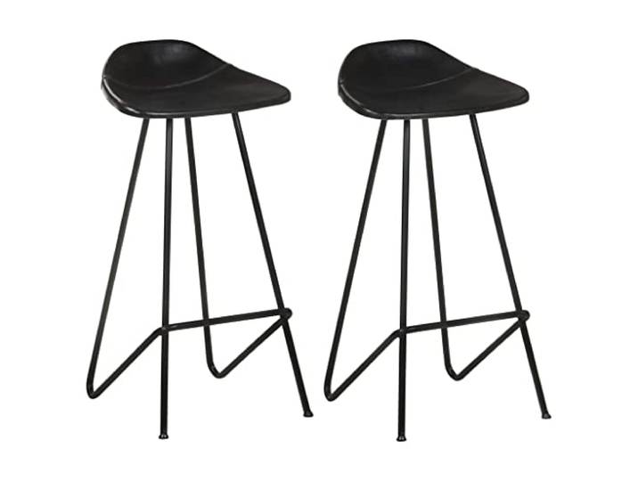 VIHHQGC Barhocker 2er Set Schwarz Echtleder mit Eisenrahmen Ziegenleder Sitz, Industriestil, pulverbeschichteter Rahmen, vielseitig einsetzbar, bis 110 kg