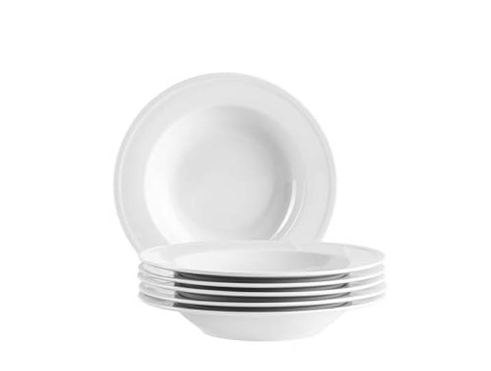 MÄSER Serie Arlona, Suppenteller für 6 Personen aus hochwertigem Porzellan, tiefes Teller Set, zeitlos, elegant, Porzellan, weiß