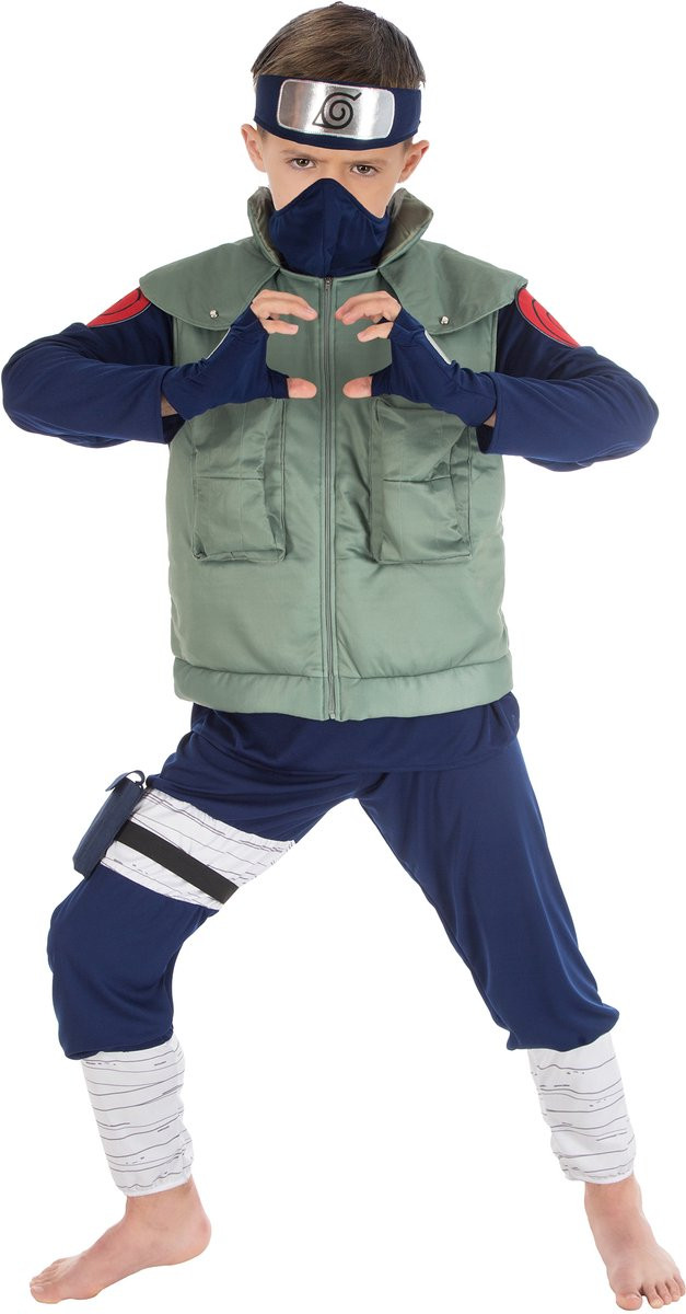 CHAKS Kakashi Naruto Kostuum voor Kinderen - Blauw - Maat 146/152 (11-12 jaar)