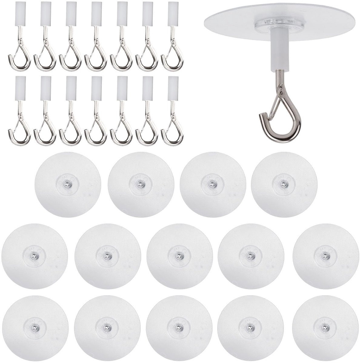Dailygoods Zelfklevende Plafondhaken voor Zwaar Gebruik met Veiligheidssluiting - 15 stuks - Transparant/Zilver