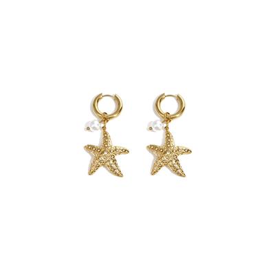Paar Ohrhänger ADELIA´S "Ohrringe Ohrhänger goldfarben mit Seestern und Perle", Damen, Gr. Damen, Edelstahl, gold (goldfarben), Ohrringe, Trendiger Modeschmuck mit funkelndem Seesternanhänger