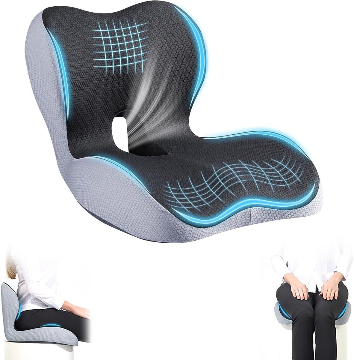 Orthopedisch Ergonomisch Zitkussen met Rugleuning - Zwart