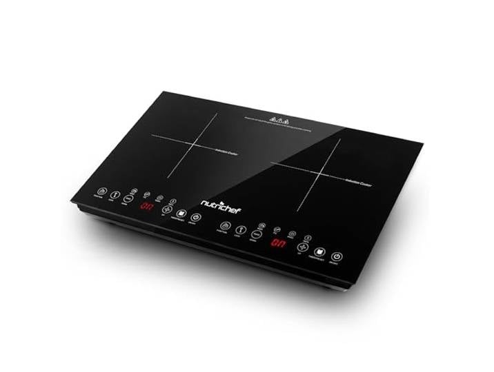 NutriChef Induktionskochfeld 2 Platten, Ceranfeld- 60x36cm, Herdplatte 2 Kochfelder, Mobile Elektroherd aus Glaskeramik, Induktionsplatte mit Timer, Kindersicherheit, Touchsteuerung & Anzeige, 1800W