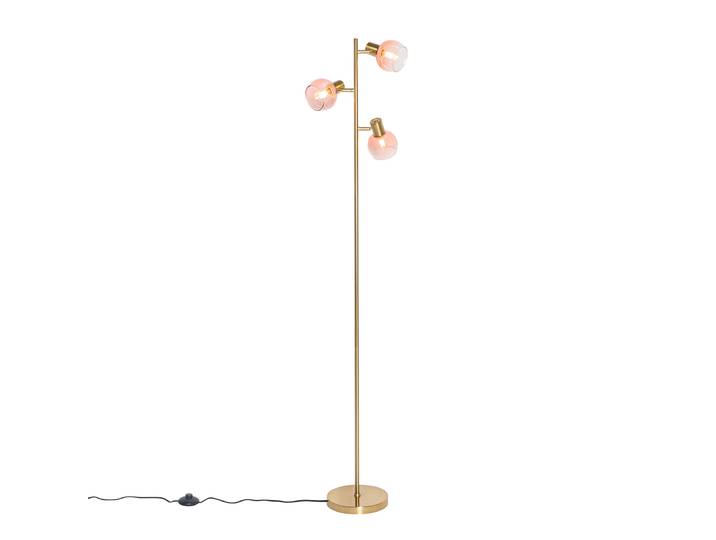 Lampadaire intelligent doré avec verre rose 3 lumières avec 3