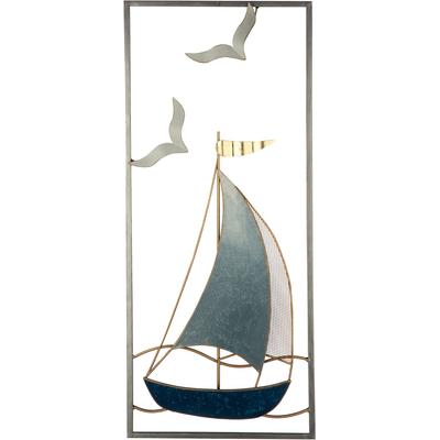 Wanddekoobjekt GILDE "Wandrelief rechteckig Sailing", blau (blau, weiß), B:25cm H:61cm T:2,5cm Ø:0cm, Metall, Wanddekoobjekte