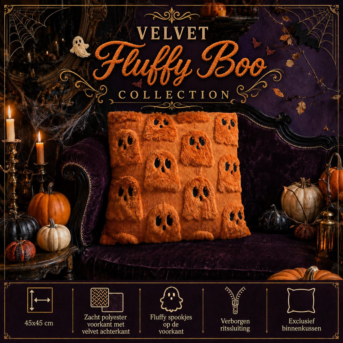 Velvet Fluffy Boo Collection Kussenhoes 45 x 45 cm