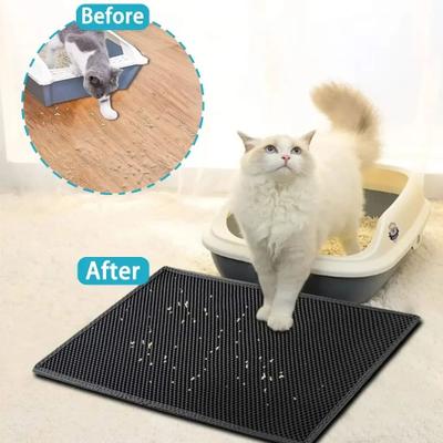 Inspire Select CleanPaws Double Layer Cat Litter Mat EVA Anti Slip Sand Trap Pad For Easy Cleanup black 23.6 35.4 In