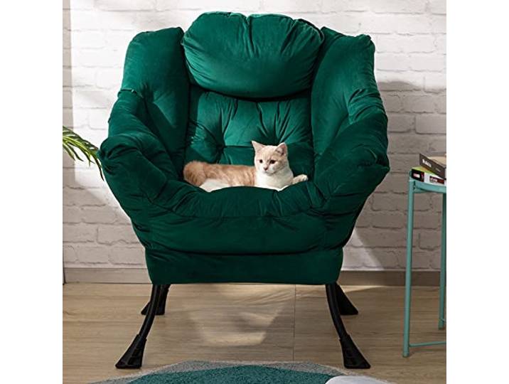 HollyHOME Ohrensessel Sessel Wohnzimmer & Schlafzimmer Relaxsessel Samt Lesesessel Lounge Sessel mit Stahlrahmen, Grün