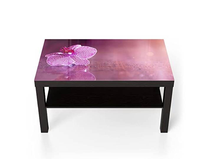 DEQORI Glastisch schwarz groß 90x50 cm Motiv Einzelne Orchideenblüte ausgefallener Beistelltisch aus Glas Hochglanz Couchtisch fürs Wohnzimmer moderner Couch Tisch mit Design
