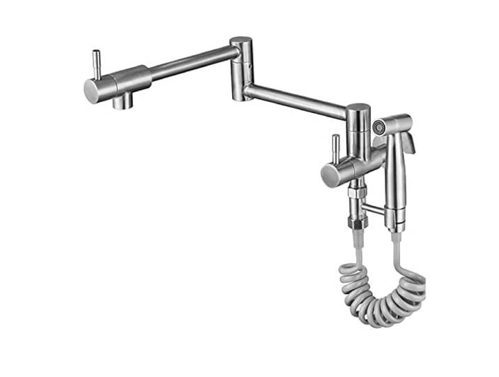 Küchenarmatur, Topffüllhahn mit Sprüher, an der Wand montierter, faltbarer Küchenarmatur, einzelner kalter Nickel-Waschtischhahn, drehbarer Klappauslauf