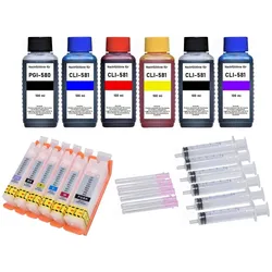 6 wiederbefüllbare Tintenpatronen Canon PGI-580 & CLI-581 + 600 ml Nachfülltinte