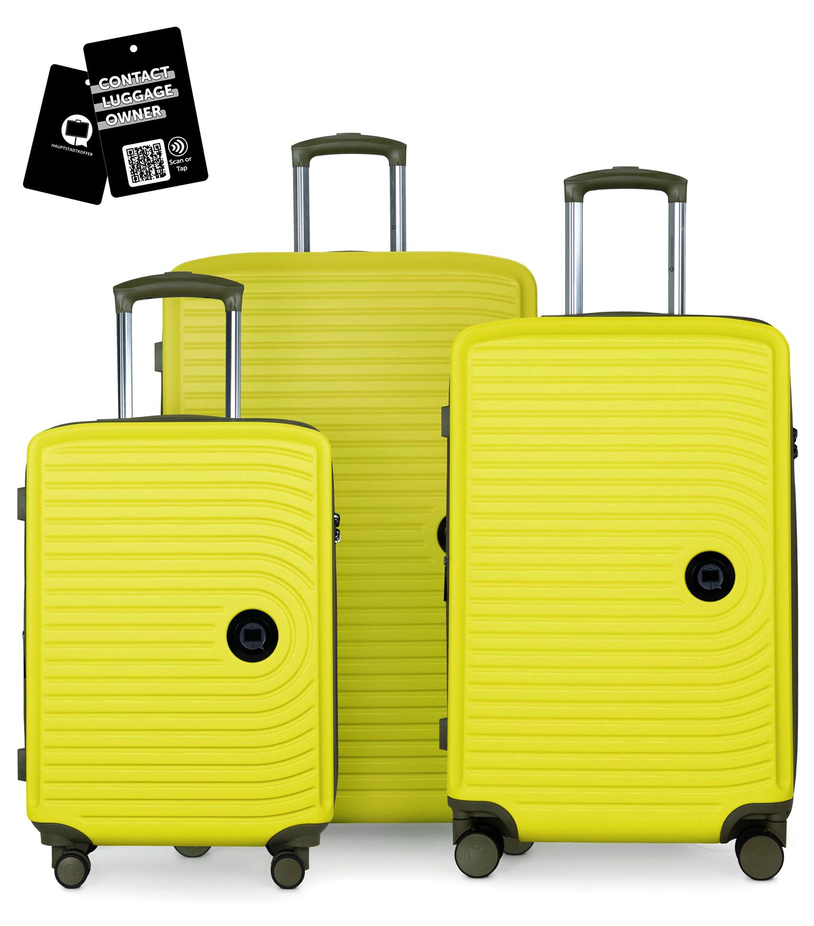 Hauptstadtkoffer MITTE - Gepäck-Set 3 Koffergrößen + digitaler Namensschild Gepäckanhänger, Reisetrolleys mit XL Erweiterung Kofferset Aufgabegepäck ,Lemon