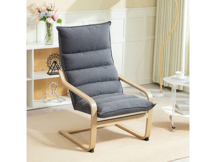 HOMCOM Fauteuil à Bascule Moderne Bois Velours Gris 67x83x105 cm