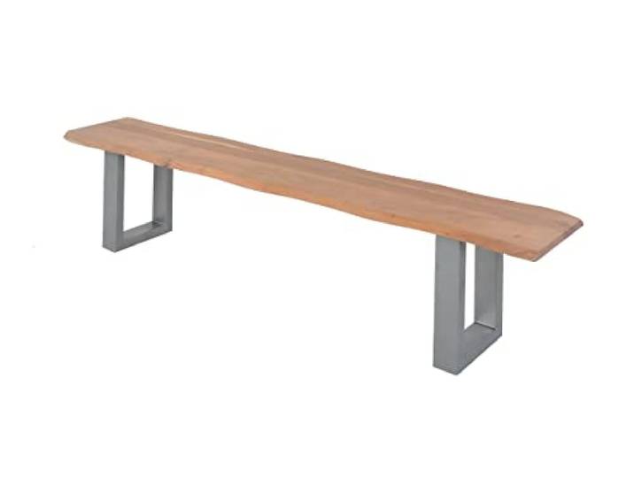SAM Esszimmerbank Chicago 220x42 cm Akazie natur U-Gestell Silber Baumkantenbank massiv, Akazienholz naturfarben, 26 mm Platte, echte Baumkante, Massive Holzbank, Sitzbank