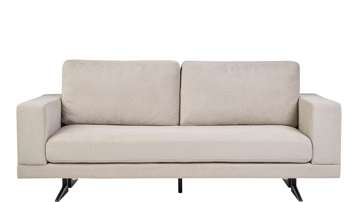 Miliboo Designer-Sofa mit 3 Sitzen aus Beige Chenille-Stoff und schwarzem Metall LENNON