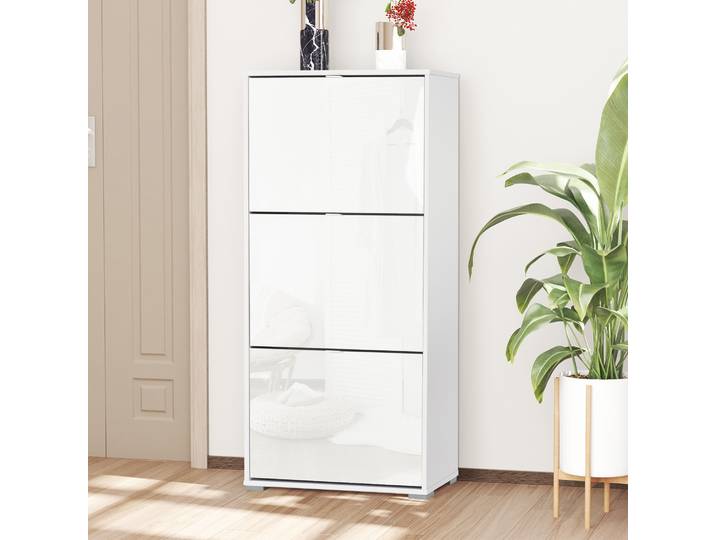 HOMCOM Armoire à Chaussures 3 Portes Bois Blanc Laqué