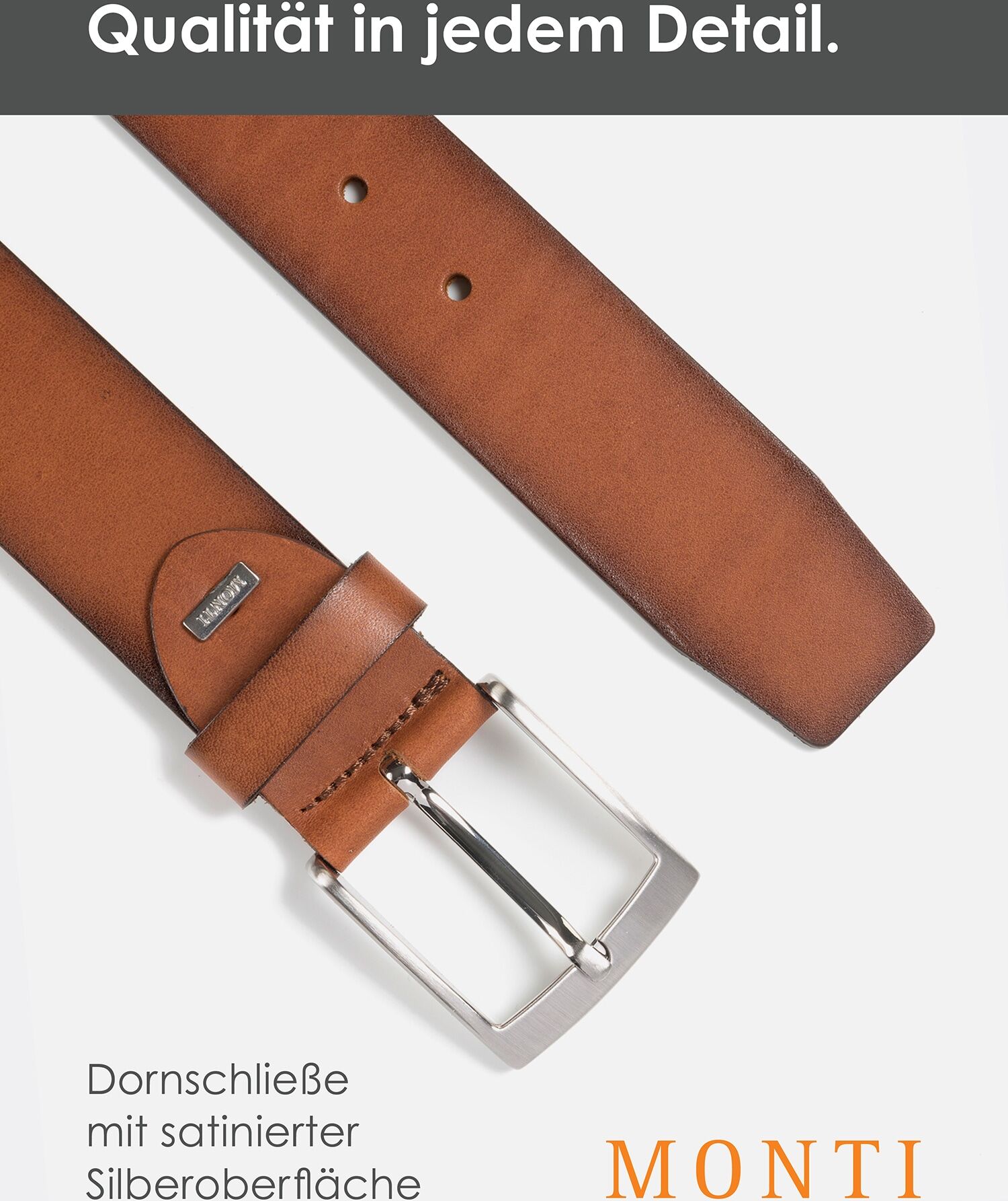 Ledergürtel MONTI "TUSTON", Herren, Gr. 85, braun (cognac), Rindsleder, Gürtel Ledergürtel, elegant, langlebig, glänzend cognac 85