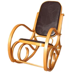Schaukelstuhl Gallarate, Schwingsessel Fernsehsessel, Massiv-Holz ~ Eiche-Optik, Patchworkleder braun