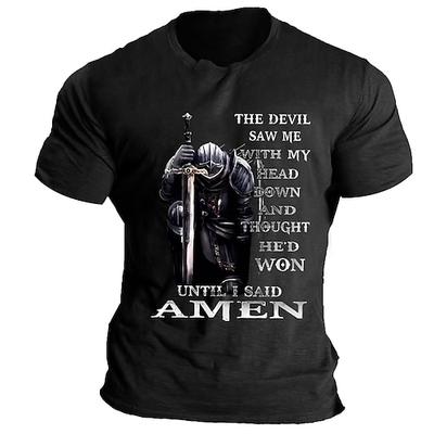 Herren Kurzarm Grafik T-Shirt Ritter Zitat Der Teufel sah mich... Amen Glaubens Resilienz Motivation