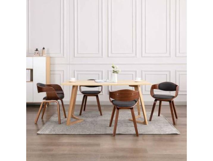 KTHLBRH 4 Esszimmerstühle aus Bugholz mit Stoffbezug in Grau Ergonomisch geformt, belastbar bis 110 kg, vielseitig nutzbar, pflegeleichter Stoffbezug