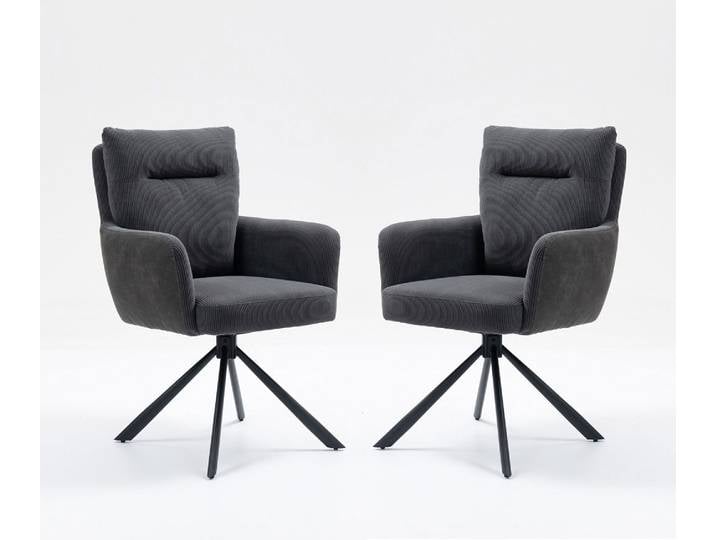 2er-Set Drehstuhl Esszimmerstuhl 'Richard' Cord anthrazit & Metall schwarz