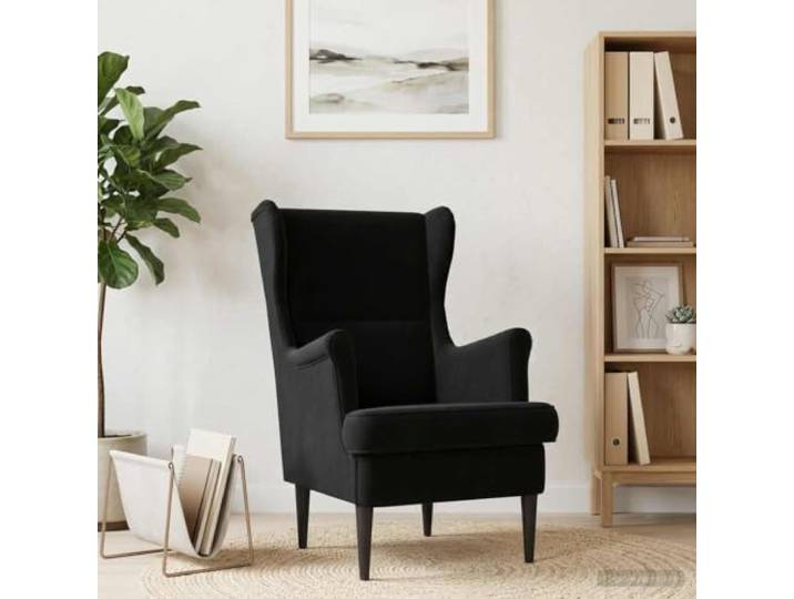 Sessel aus schwarzem Samt mit Rahmen aus Metall und Holz, Beine aus Hevea, Modernes Design, klare Linie, gepolsterte Sitzfläche aus Schaumstoff, weicher Bezug, stabile Struktur
