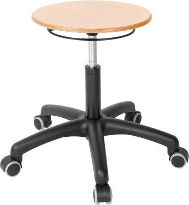 Drehhocker ASSISTENT, mit Rollen, Sitz Buche