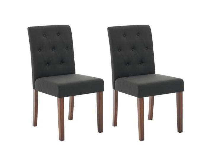 RBFGYIOP Moderne gepolsterte Esszimmerstühle – Set mit 2 schwarzen Leinen, hohe Rückenlehne, Parsons-Design, dekorative Knöpfe, Holzbeine – Komfort für Esszimmer, Küche, Restaurant – 2er-Pack Leinen
