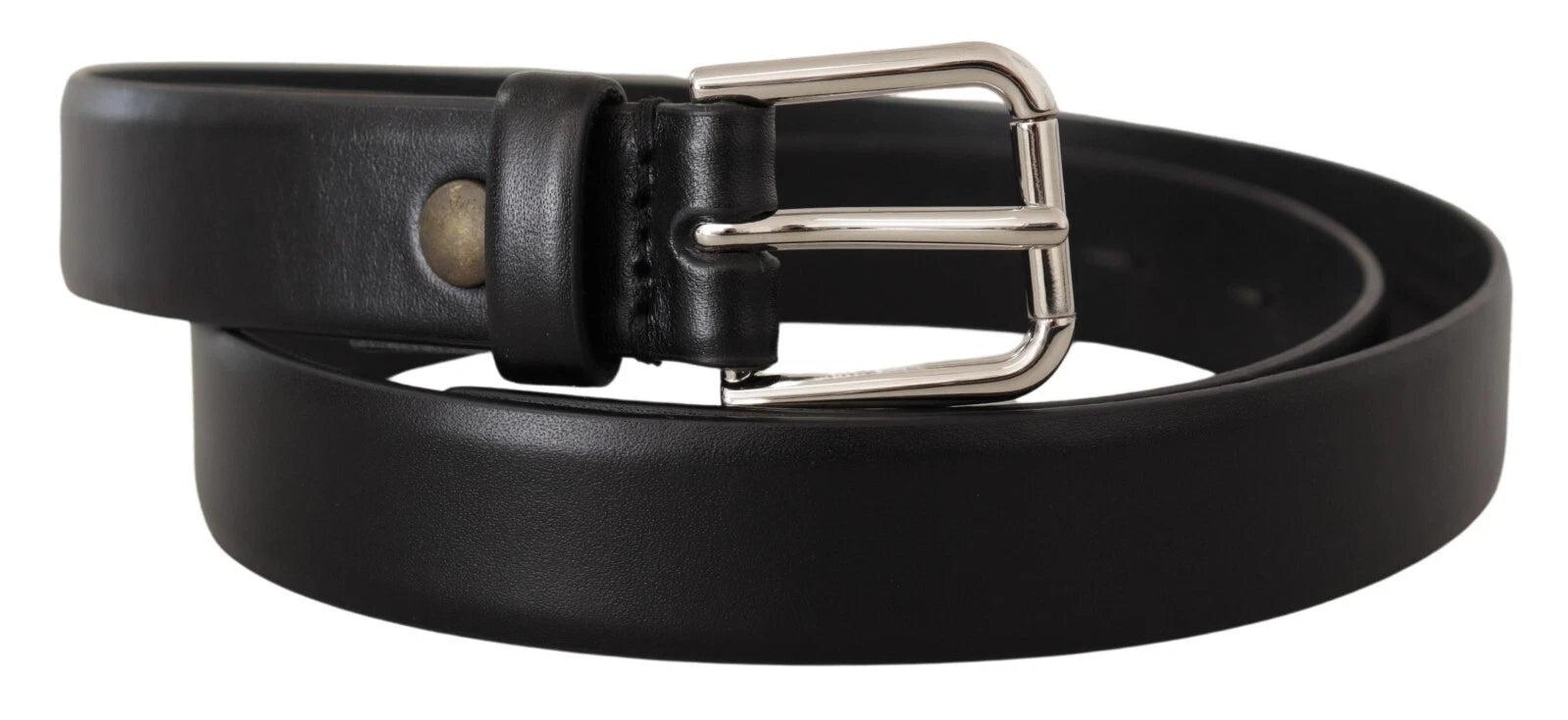 Dolce & Gabbana Zwart Kalfsleder Zilverkleurige Logo Gespschoenriem