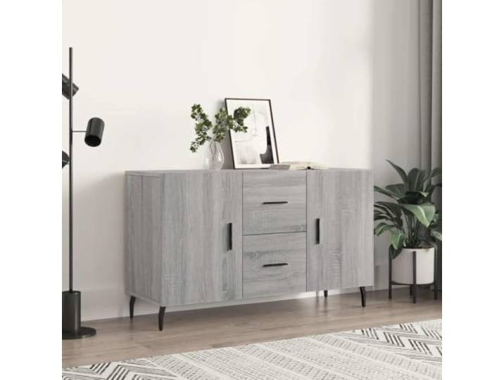 HEFZGDB Stabiles Sideboard Grau Sonoma 100x36x60 cm aus Holzwerkstoff mit Metallbeinen - Modernes Sideboard im zeitlosen Look mit glatter Oberfläche zur Aufbewahrung und Dekoration