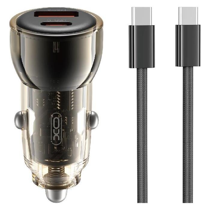 xO Autoladegerät CC60 60W 1x USB 1x USB-C blau + USB-C - USB-C Kabel (CC60)