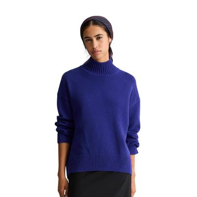 Stehkragenpullover MARC O'POLO DENIM "oversize aus weichem Wolle-Mix", Damen, Gr. S, blau (schwarz acai), Strick, Obermaterial: 50% Baumwolle, 50% Schurwolle, oversize normal, Rippbündchen, Pullover Stehkragenpullover