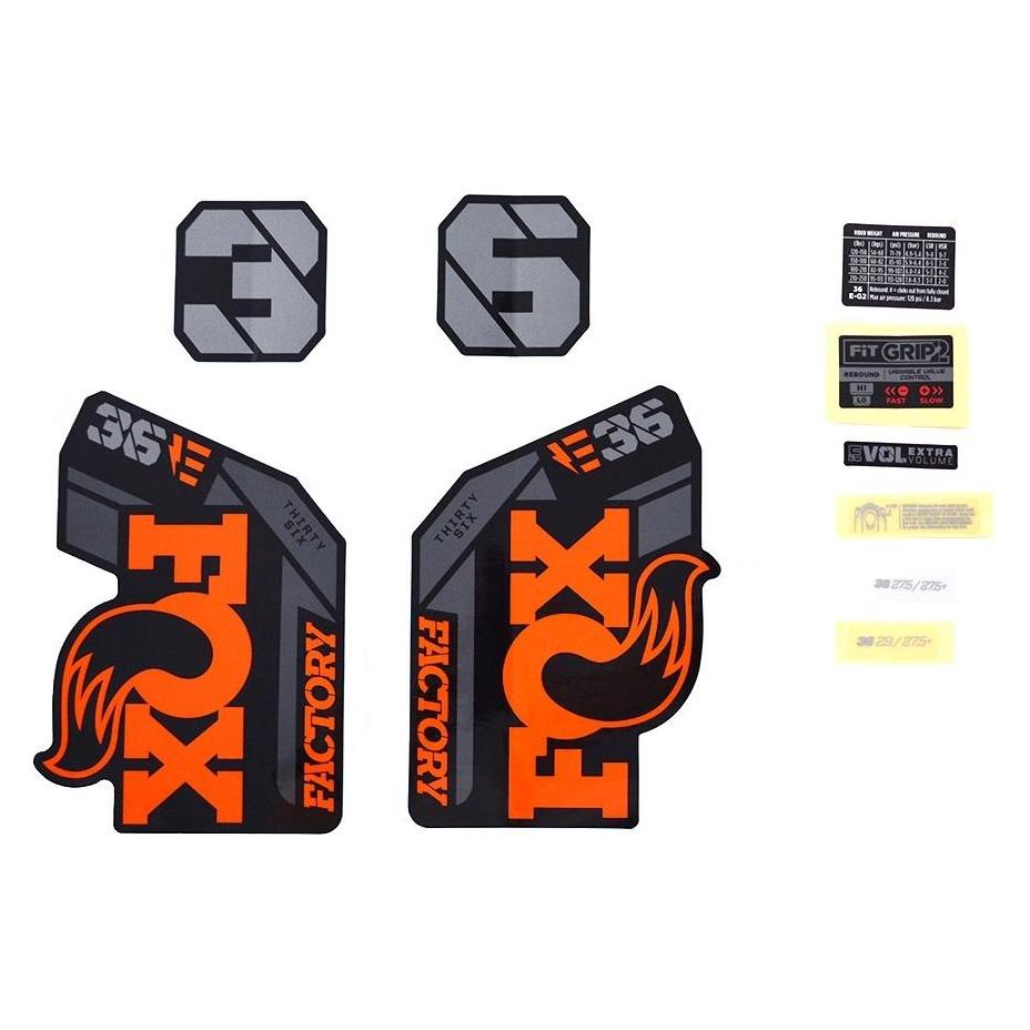 Fox Decal Kit: 2021, 36, F-S, E-Bike+, Orange Logo, Shiny Black Fork FK (803-01-528)